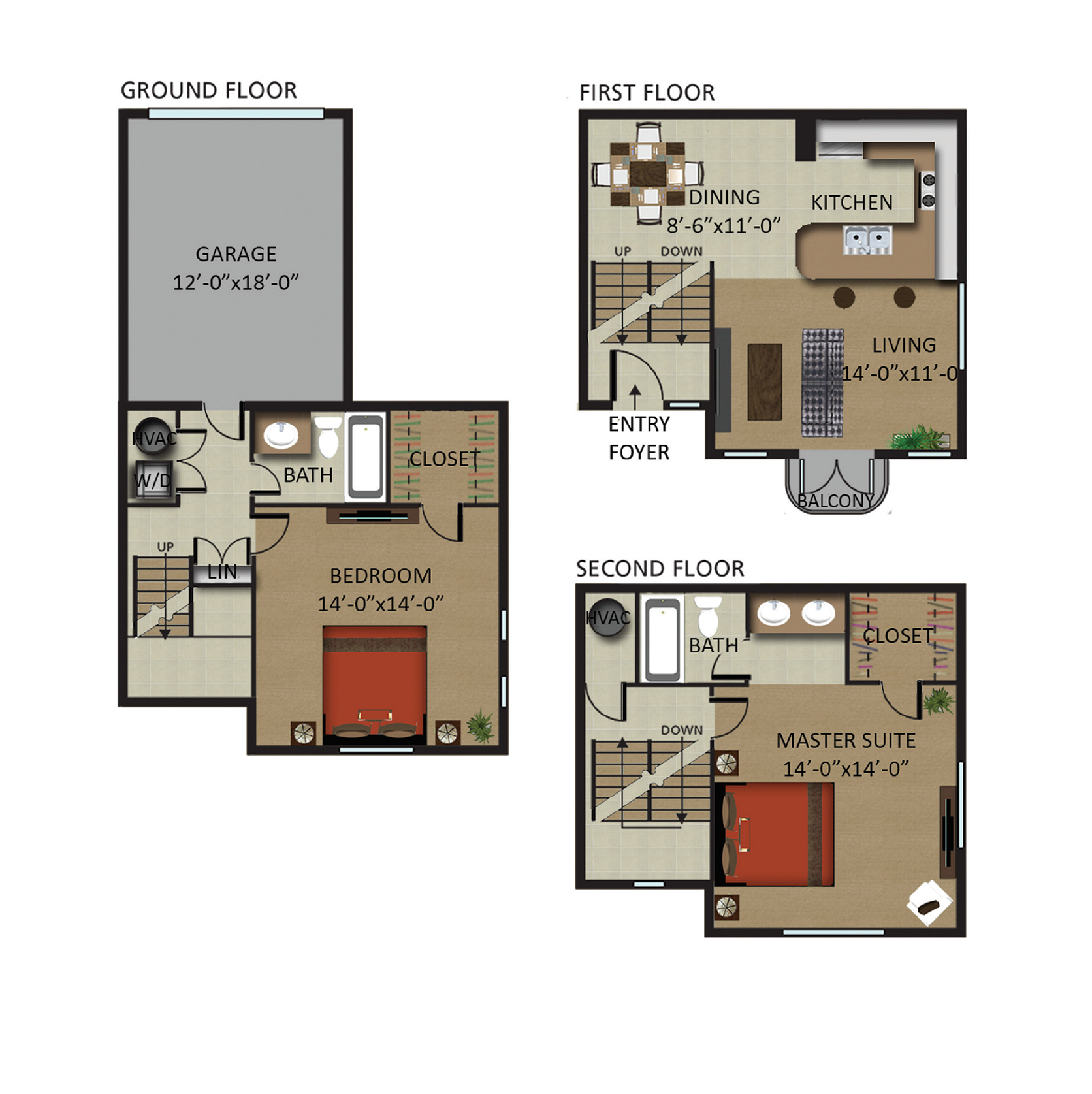 Floor plan for 2 beds, 2 baths, 1400 sqft